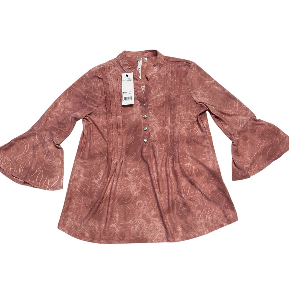 NY Collection NWT - Women’s Dusty Rose Embroidered Bell Sleeve Blouse Sz. PM